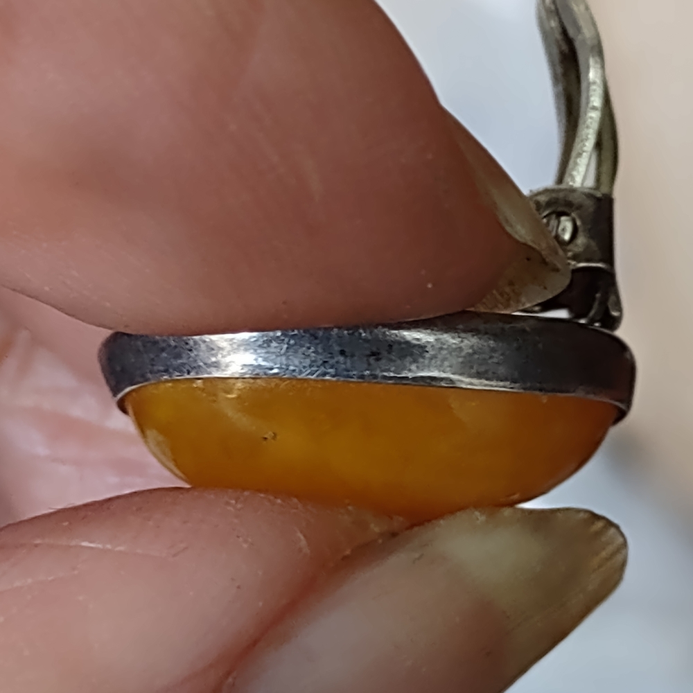 vintage Egg Yolk Baltic Amber Earrings - Sterling Silver - Clip-on - Picture 15 of 16
